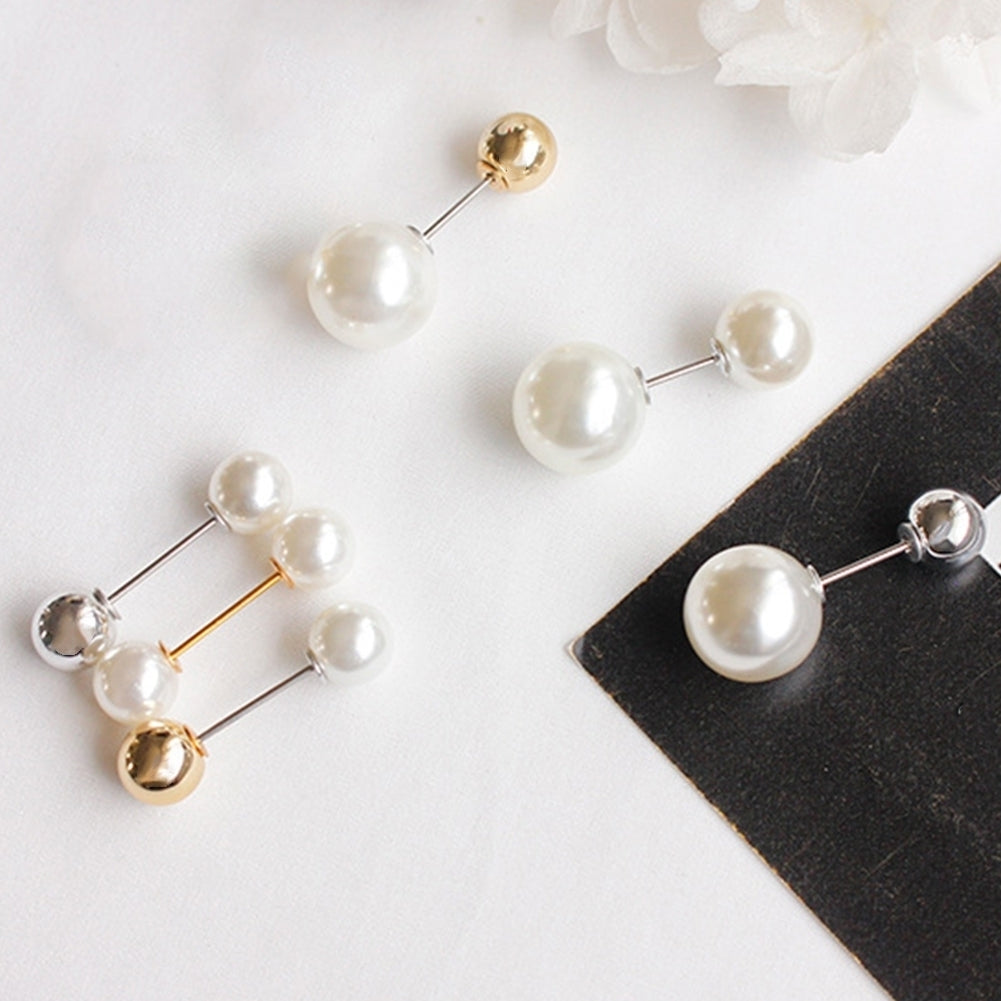 Women Fashion Double Faux Pearls Brooch Safty Pin Cardigan Shawl Clip Badge Gift Image 1