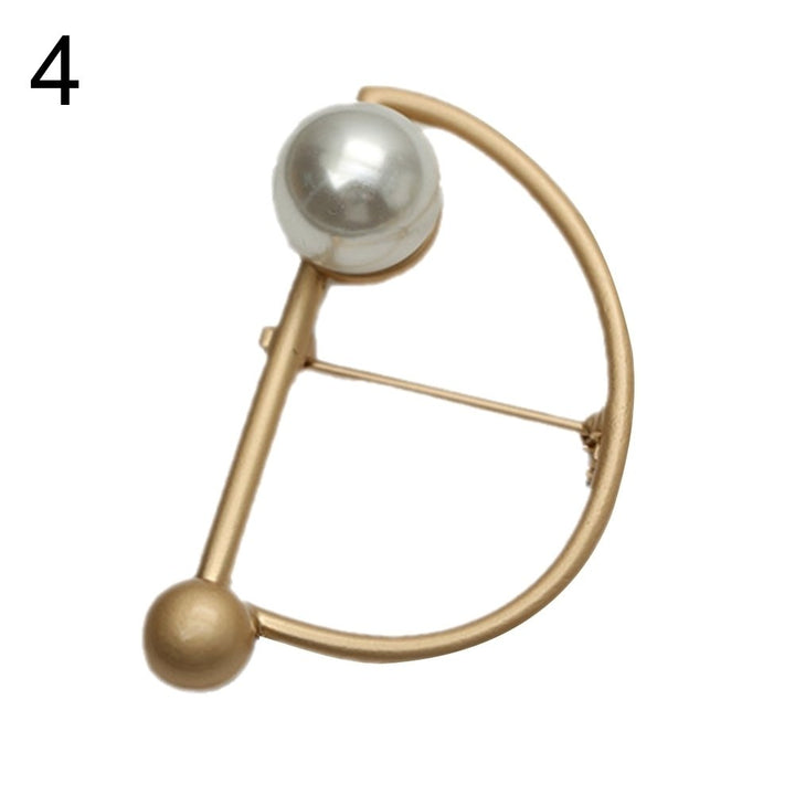 Women Fashion Faux Pearl Hollow Geometric Brooch Safty Pin Cardigan Shirt Badge Image 2