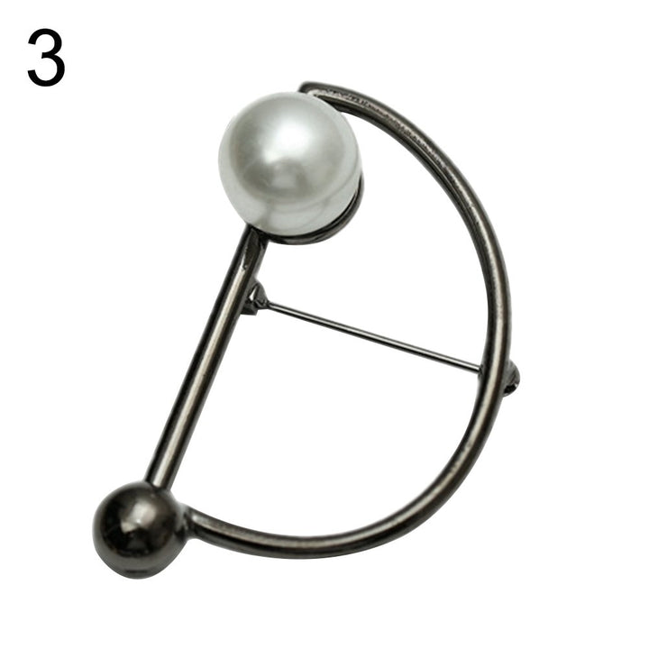 Women Fashion Faux Pearl Hollow Geometric Brooch Safty Pin Cardigan Shirt Badge Image 4