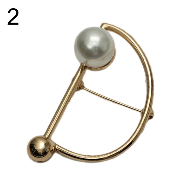 Women Fashion Faux Pearl Hollow Geometric Brooch Safty Pin Cardigan Shirt Badge Image 7