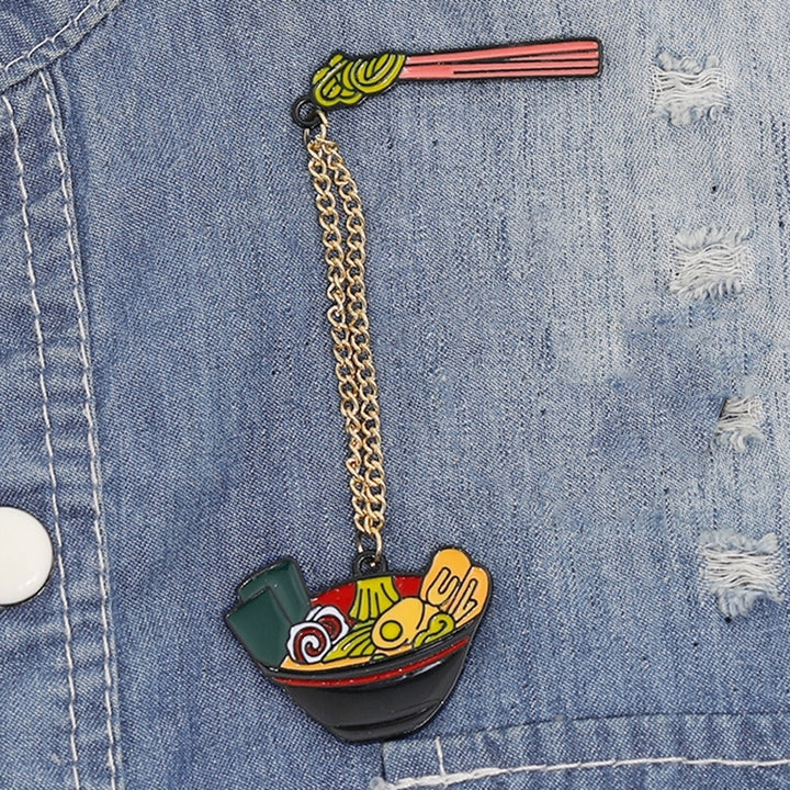 Japanese Noodles Enamel Brooch Pin with Chain Denim Jacket Collar Backpack Badge Image 1