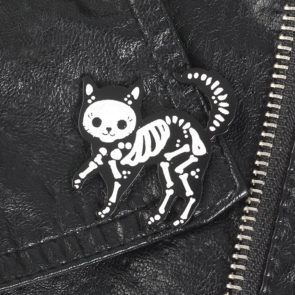 Creative Unisex Cat Skeleton Enamel Brooch Pin Badge Jeans Jacket Collar Decor Image 4