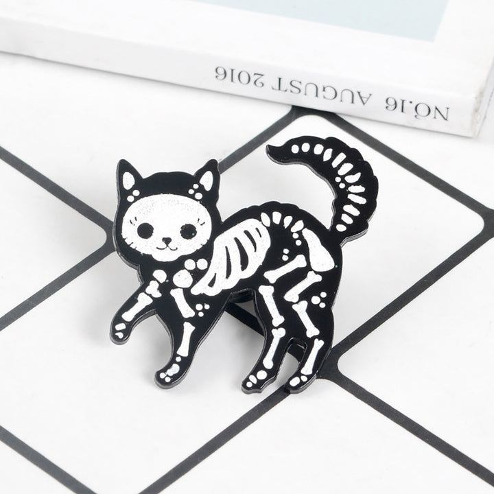 Creative Unisex Cat Skeleton Enamel Brooch Pin Badge Jeans Jacket Collar Decor Image 7