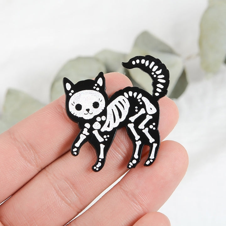 Creative Unisex Cat Skeleton Enamel Brooch Pin Badge Jeans Jacket Collar Decor Image 8