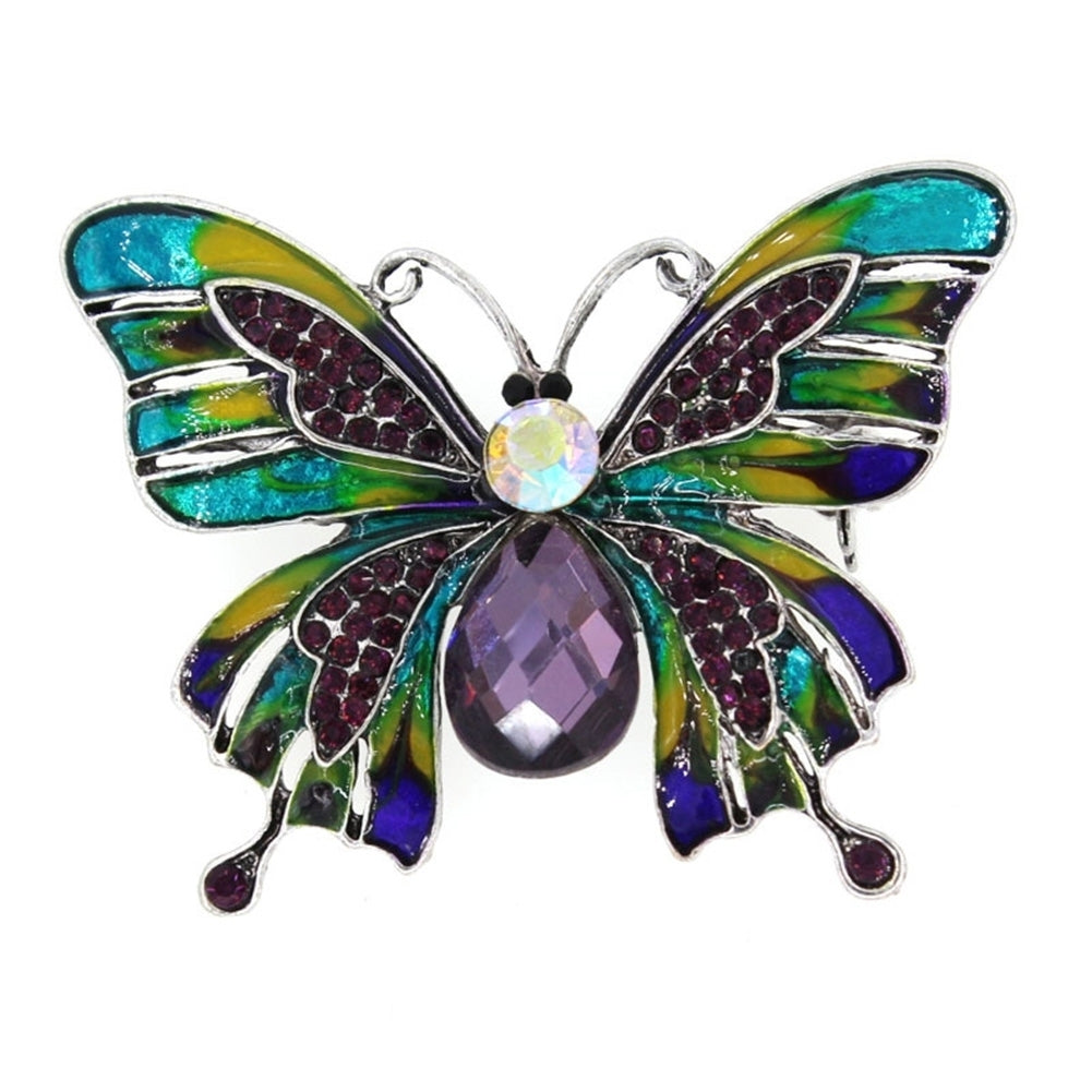 Chic Women Butterfly Shaped Rhinestone Inlaid Enamel Brooch Pin Suit Lapel Decor Image 1