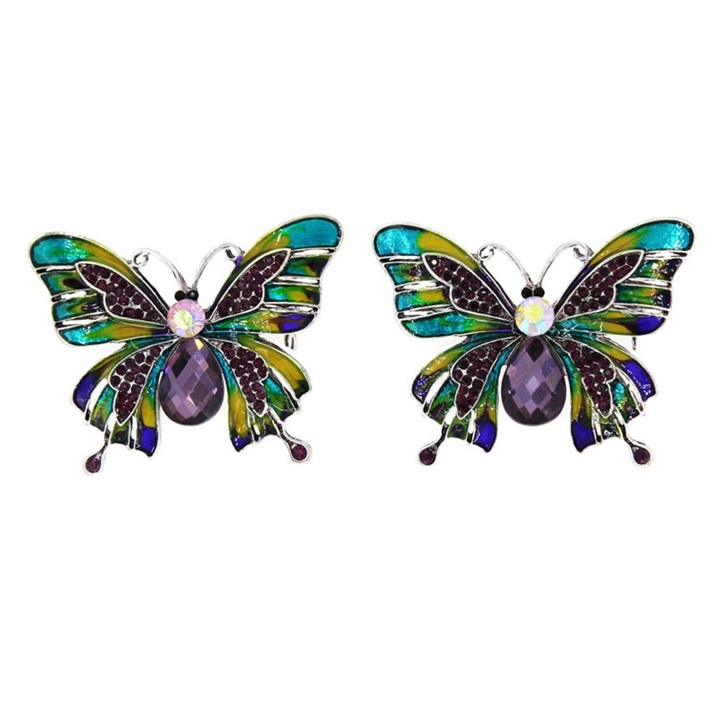 Chic Women Butterfly Shaped Rhinestone Inlaid Enamel Brooch Pin Suit Lapel Decor Image 3