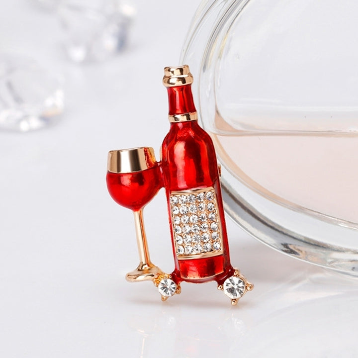 Women Wine Bottle Cup Shape Rhinestone Inlaid Brooch Pin Denim Jacket Badge Image 3