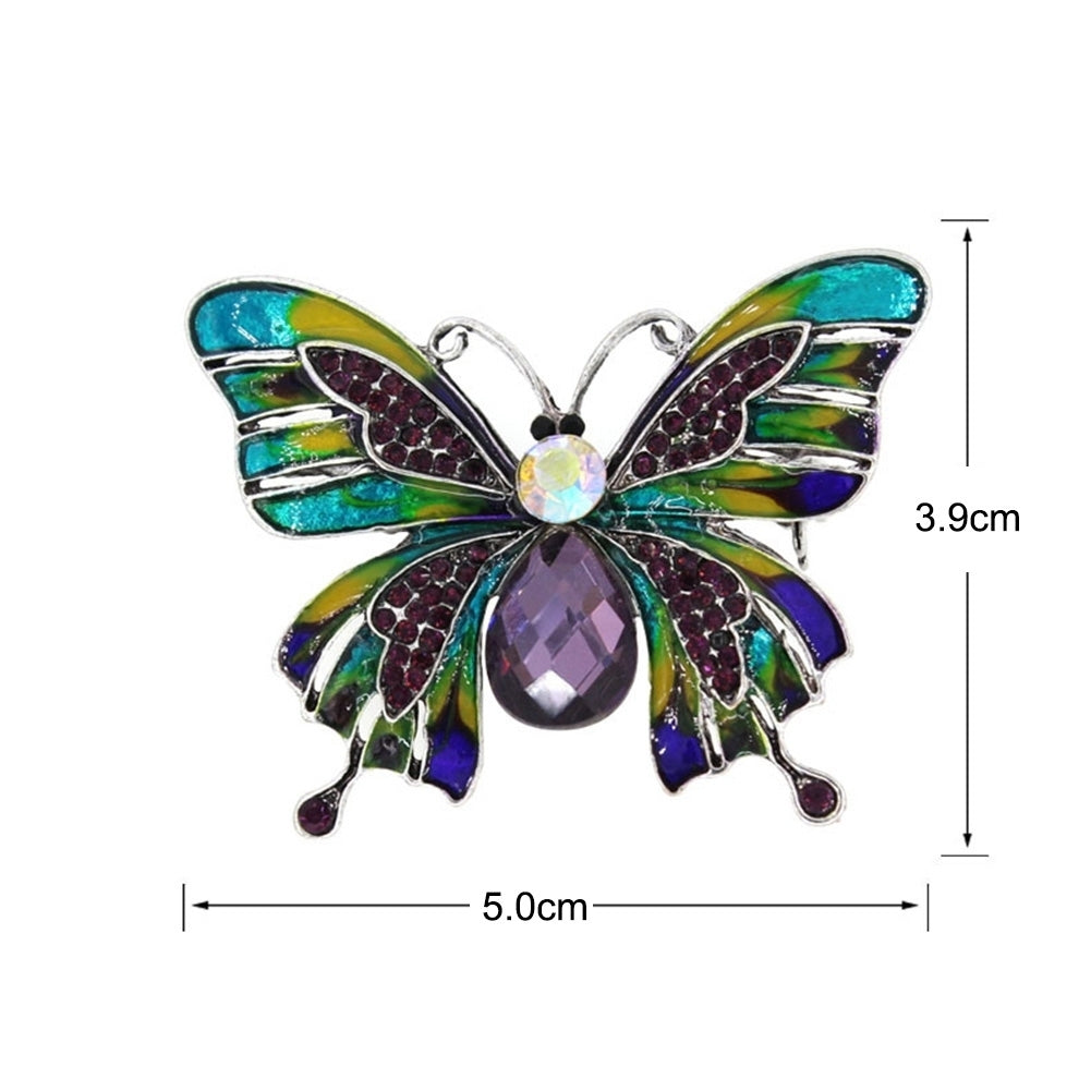 Chic Women Butterfly Shaped Rhinestone Inlaid Enamel Brooch Pin Suit Lapel Decor Image 6