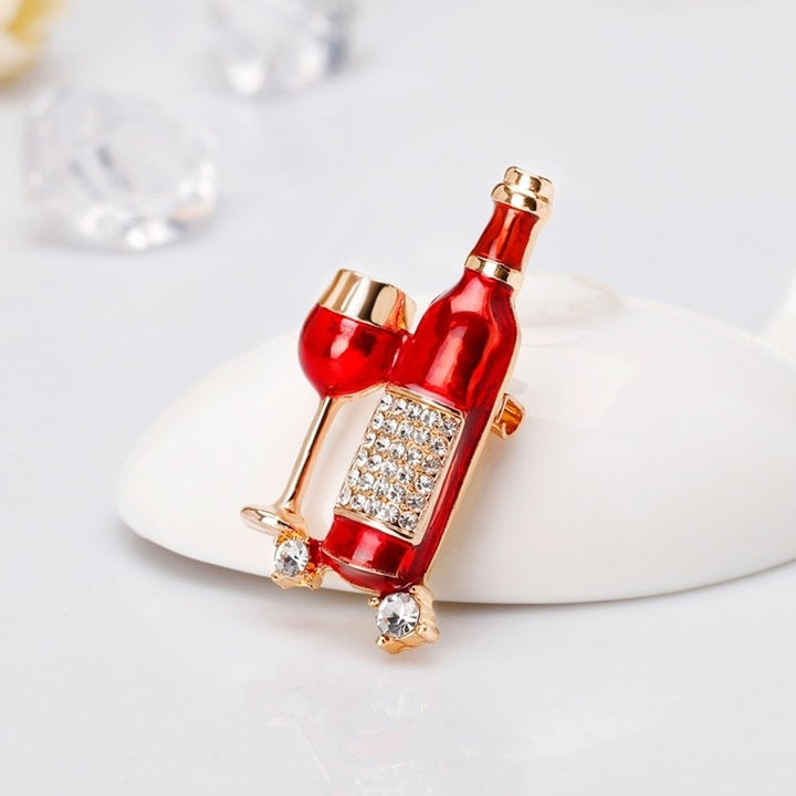 Women Wine Bottle Cup Shape Rhinestone Inlaid Brooch Pin Denim Jacket Badge Image 4