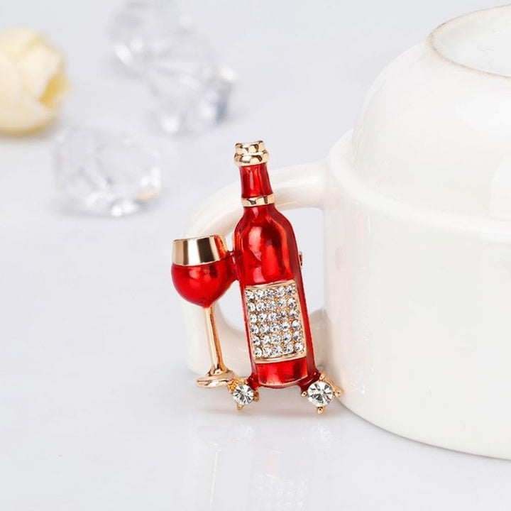 Women Wine Bottle Cup Shape Rhinestone Inlaid Brooch Pin Denim Jacket Badge Image 8