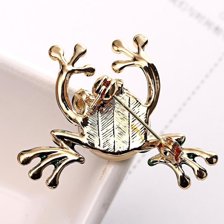 Women Creative Frog Shaped Faux Pearl Enamel Brooch Pin Clothes Bag Decor Gift Image 4