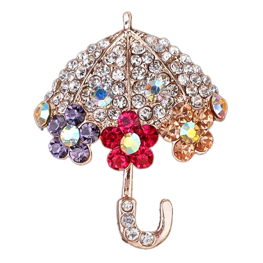 Women Fashion Umbrella Flower Rhinestone Inlaid Brooch Pin Jacket Collar Decor Image 1