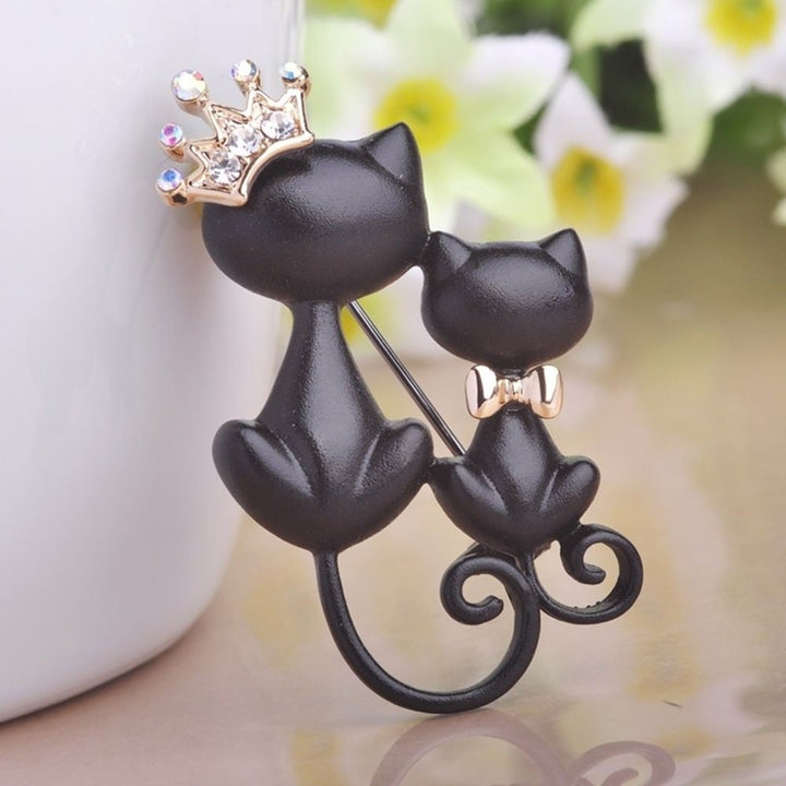 Women Rhinestone Inlaid Cat Crown Brooch Pin Badge Clothes Decor Jewelry Gift Image 1