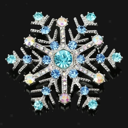 Unisex Faux Gemstone Inlaid Snowflake Brooch Pin Badge Christmas Jewelry Gift Image 2