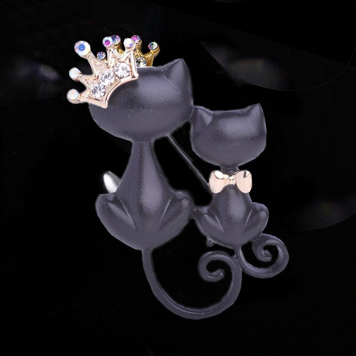 Women Rhinestone Inlaid Cat Crown Brooch Pin Badge Clothes Decor Jewelry Gift Image 2