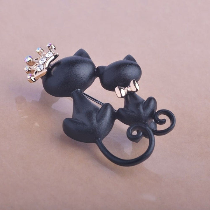 Women Rhinestone Inlaid Cat Crown Brooch Pin Badge Clothes Decor Jewelry Gift Image 3