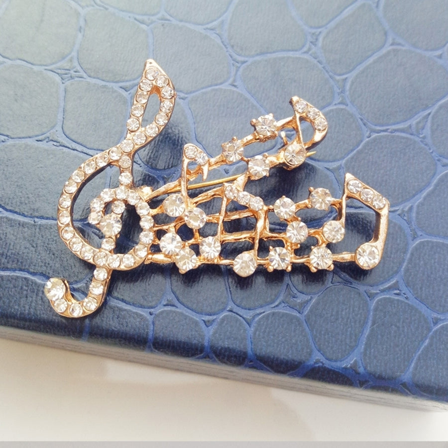 Elegant Rhinestone Inlaid Women Musical Note Brooch Pin Scarf Cardigan Clip Image 1