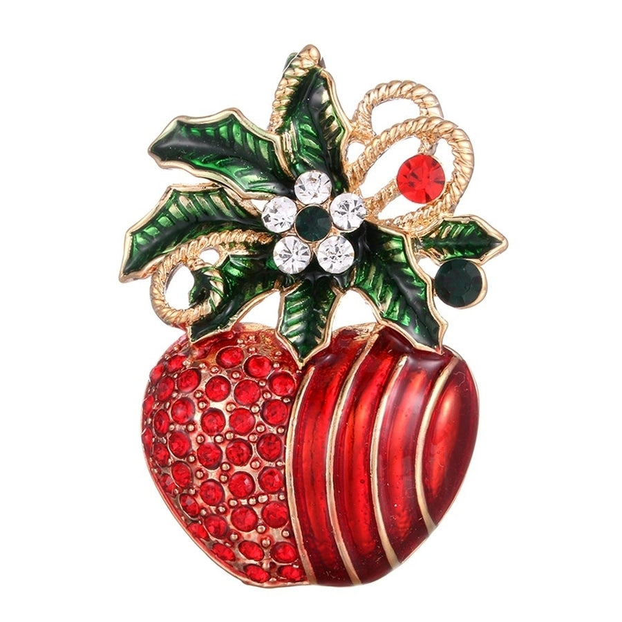 Christmas Unisex Rhinestone Inlaid Enamel Apple Shape Brooch Pin Clip Xmas Gift Image 1