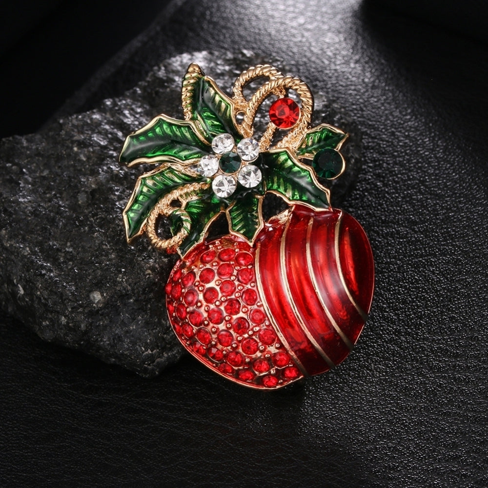 Christmas Unisex Rhinestone Inlaid Enamel Apple Shape Brooch Pin Clip Xmas Gift Image 2