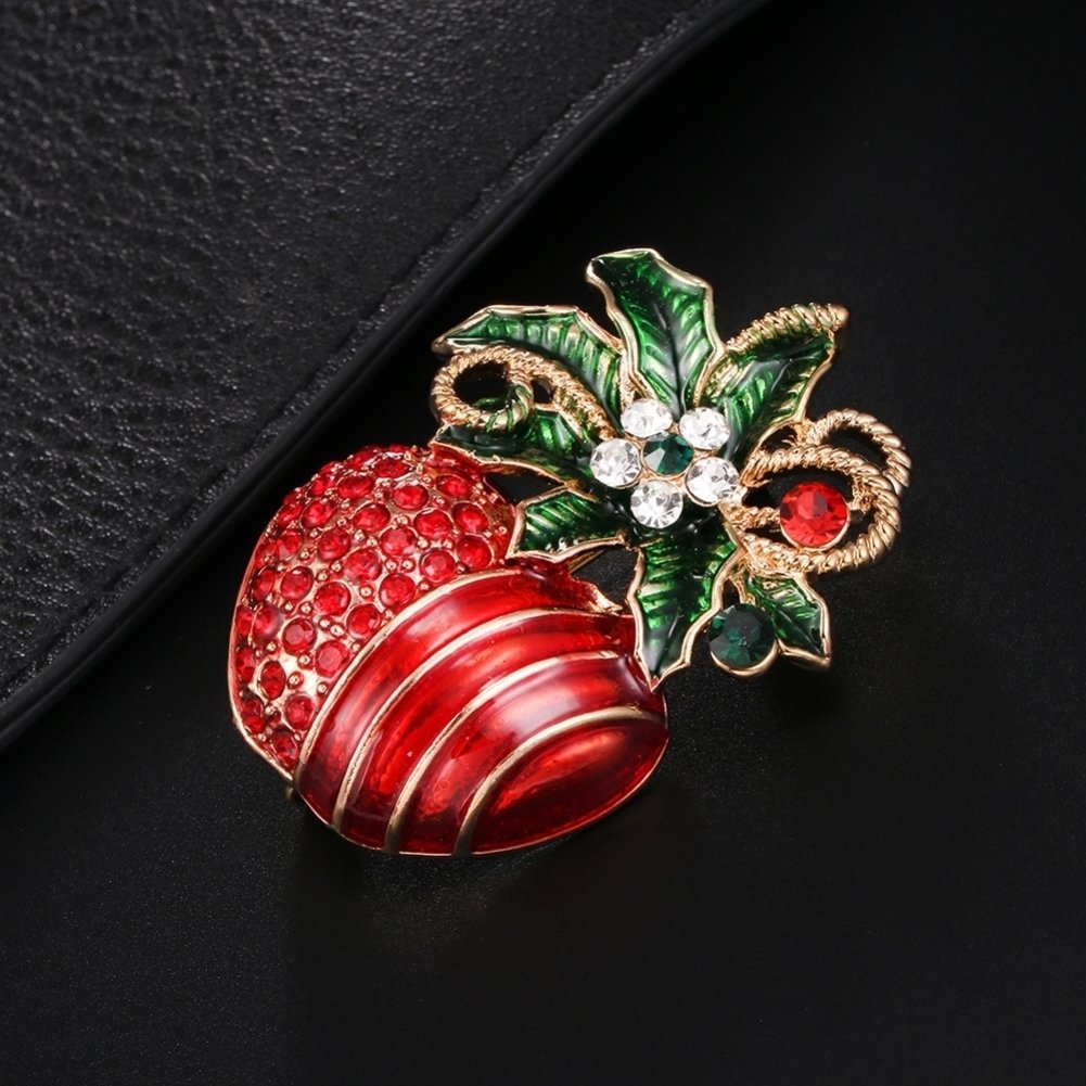 Christmas Unisex Rhinestone Inlaid Enamel Apple Shape Brooch Pin Clip Xmas Gift Image 3