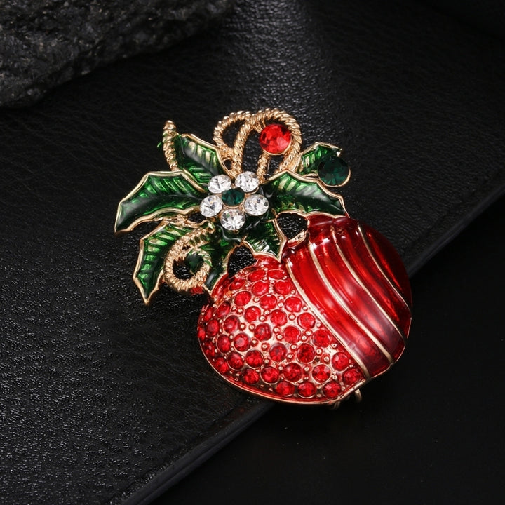 Christmas Unisex Rhinestone Inlaid Enamel Apple Shape Brooch Pin Clip Xmas Gift Image 4