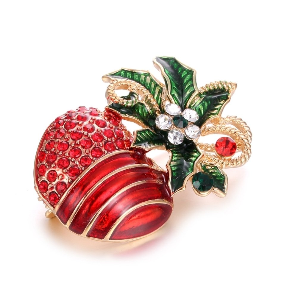 Christmas Unisex Rhinestone Inlaid Enamel Apple Shape Brooch Pin Clip Xmas Gift Image 7