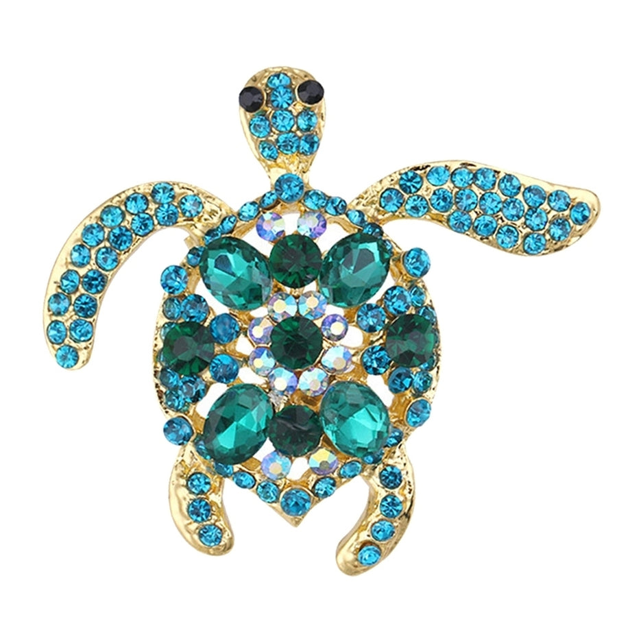 Cute Turtle Shape Full Rhinestone Inlaid Brooch Pin Women Shirt Collar Badge Image 1
