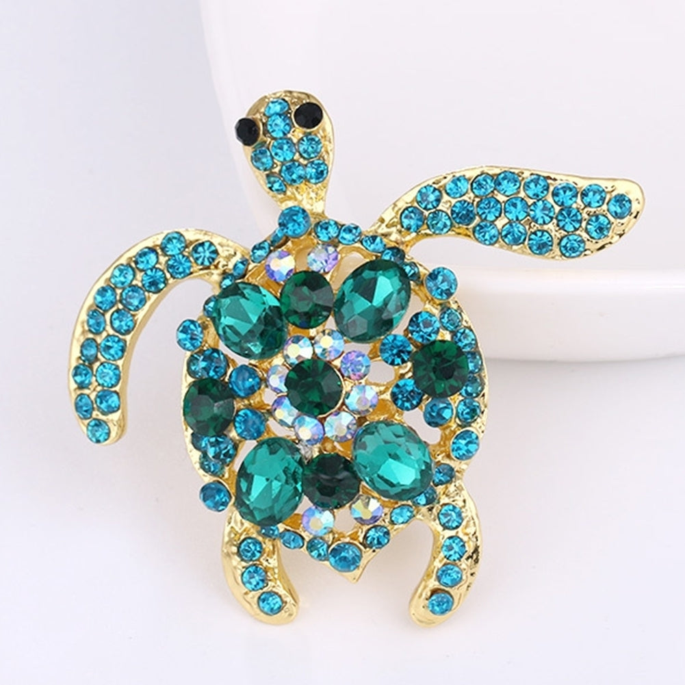 Cute Turtle Shape Full Rhinestone Inlaid Brooch Pin Women Shirt Collar Badge Image 2