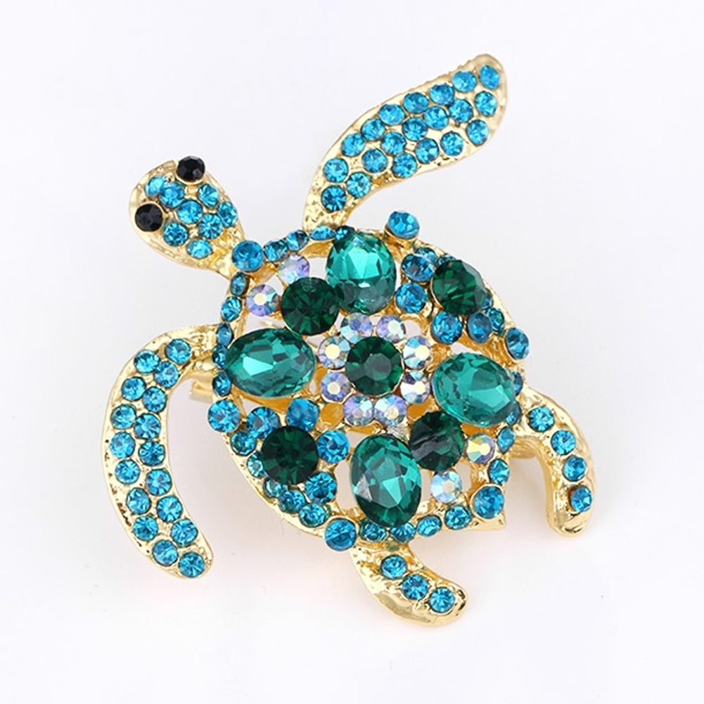 Cute Turtle Shape Full Rhinestone Inlaid Brooch Pin Women Shirt Collar Badge Image 3