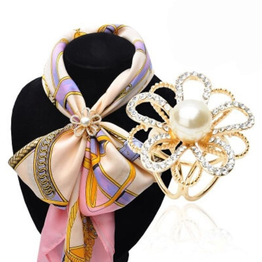 Women Faux Pearl Rhinestone Flower Scarf Shawl Buckle Clip Brooch Pin Decor Gift Image 1