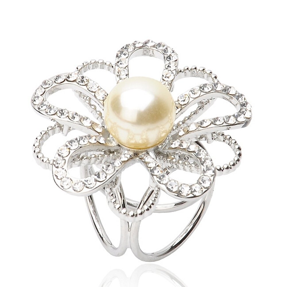 Women Faux Pearl Rhinestone Flower Scarf Shawl Buckle Clip Brooch Pin Decor Gift Image 1