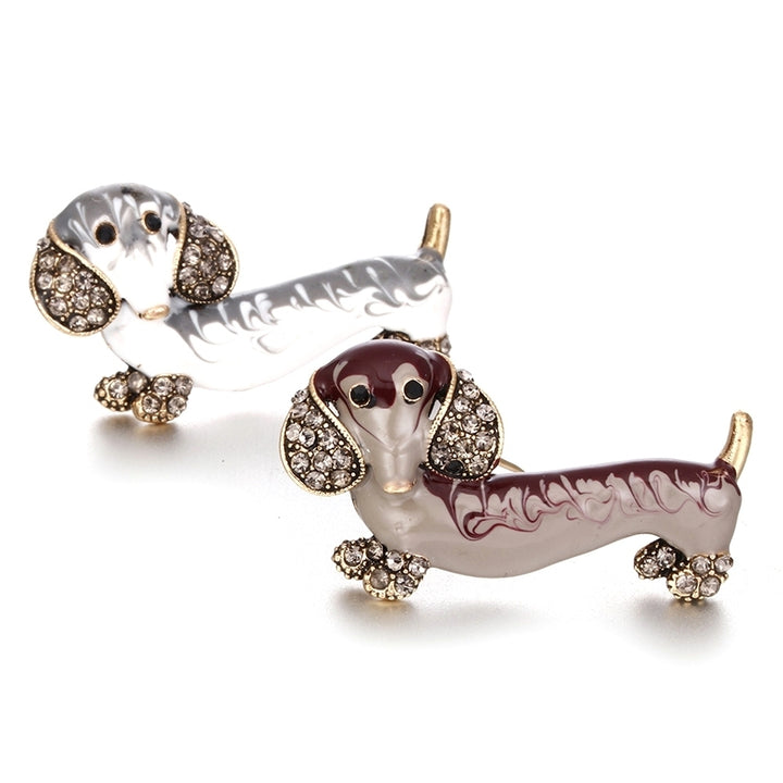 Cute Dachshund Dog Rhinestone Inlaid Brooch Pin Animal Shape Lapel Breastpin Image 1