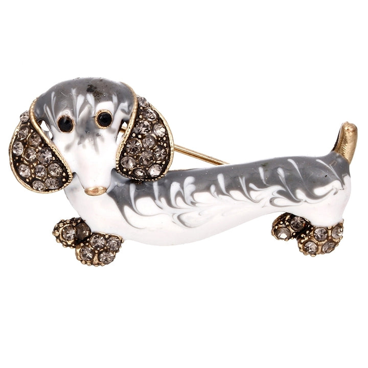 Cute Dachshund Dog Rhinestone Inlaid Brooch Pin Animal Shape Lapel Breastpin Image 2