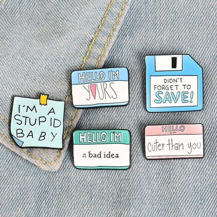 Funny Dialogue Message Notes Memory Card Enamel Brooch Pin Denim Jacket Badge Image 8