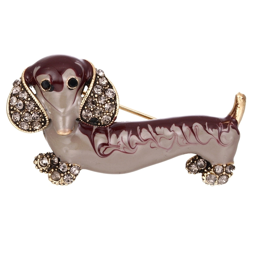 Cute Dachshund Dog Rhinestone Inlaid Brooch Pin Animal Shape Lapel Breastpin Image 3