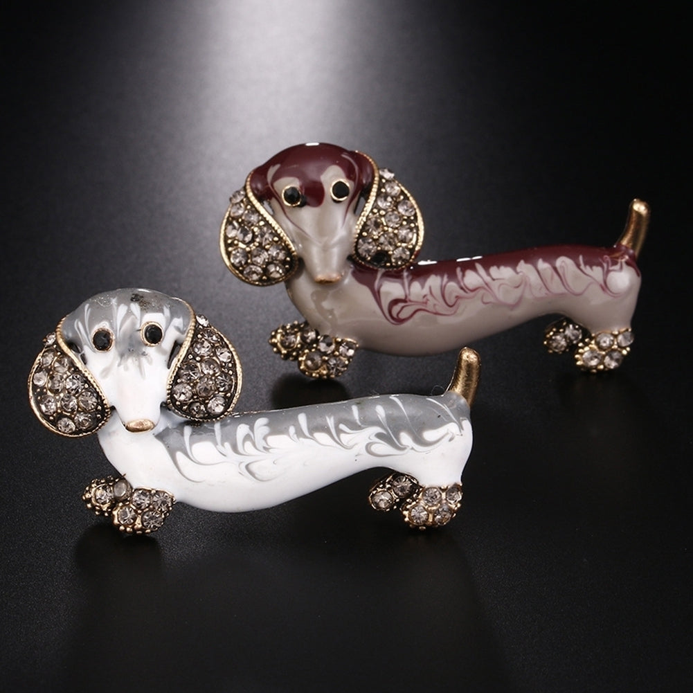 Cute Dachshund Dog Rhinestone Inlaid Brooch Pin Animal Shape Lapel Breastpin Image 4