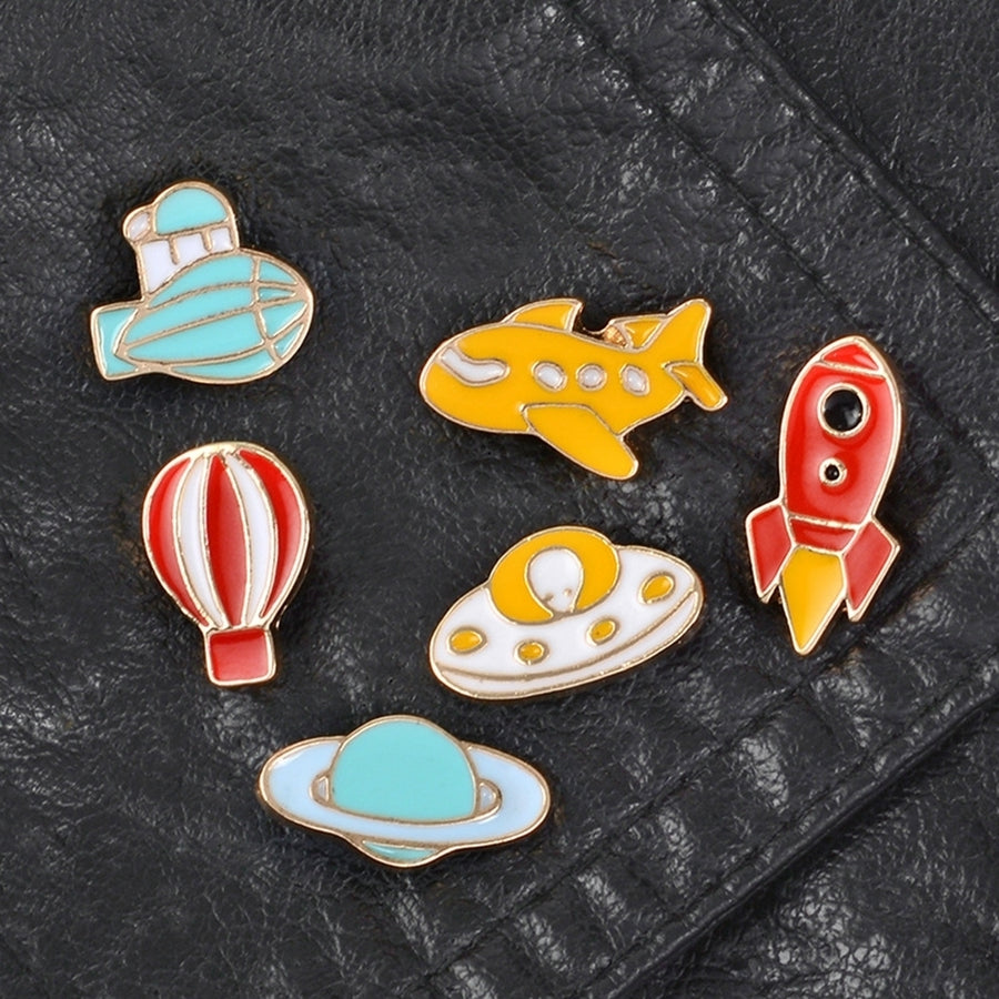 Cute Hot Air Balloon Rocket UFO Enamel Brooch Pin Denim Jacket Collar Badge Image 1