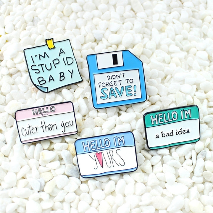 Funny Dialogue Message Notes Memory Card Enamel Brooch Pin Denim Jacket Badge Image 10