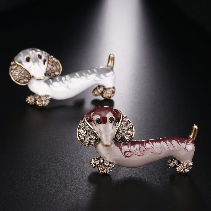 Cute Dachshund Dog Rhinestone Inlaid Brooch Pin Animal Shape Lapel Breastpin Image 4