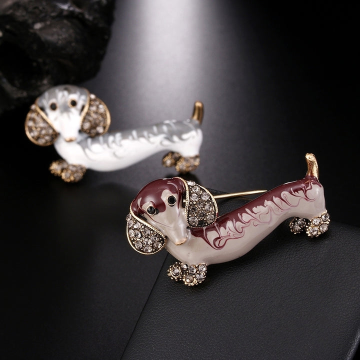 Cute Dachshund Dog Rhinestone Inlaid Brooch Pin Animal Shape Lapel Breastpin Image 6