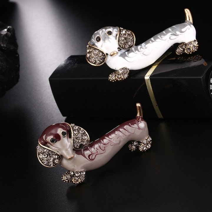 Cute Dachshund Dog Rhinestone Inlaid Brooch Pin Animal Shape Lapel Breastpin Image 7