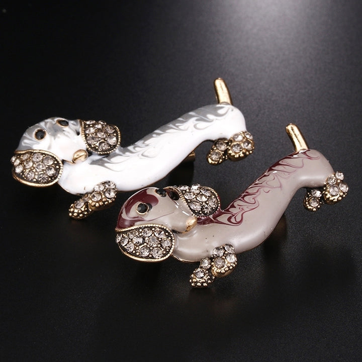 Cute Dachshund Dog Rhinestone Inlaid Brooch Pin Animal Shape Lapel Breastpin Image 8