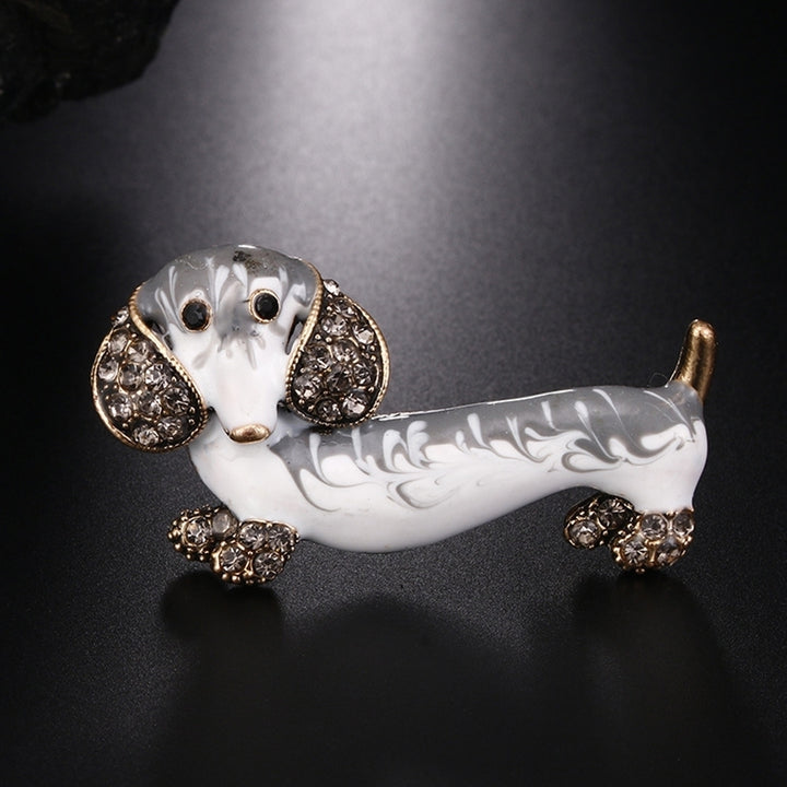 Cute Dachshund Dog Rhinestone Inlaid Brooch Pin Animal Shape Lapel Breastpin Image 9