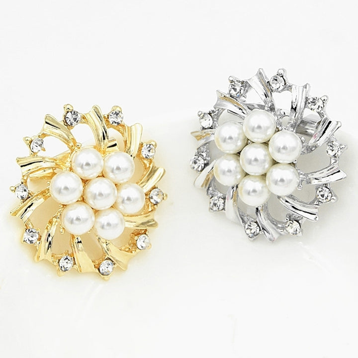 Woman Fashion Faux Pearl Rhinestone Inlaid Flower Brooch Pin Cardigan Shawl Clip Image 3