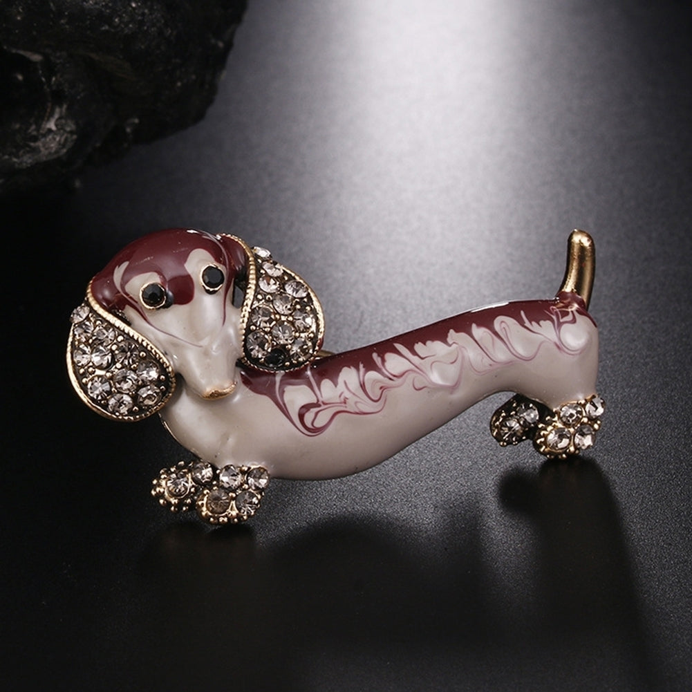 Cute Dachshund Dog Rhinestone Inlaid Brooch Pin Animal Shape Lapel Breastpin Image 10