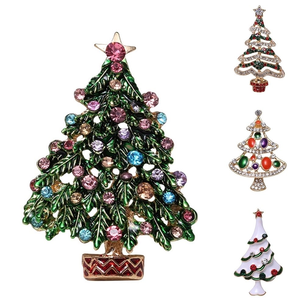 Christmas Trees Rhinestone Inlaid Brooch Pin Sweater Shirt Collar Breastpin Image 1