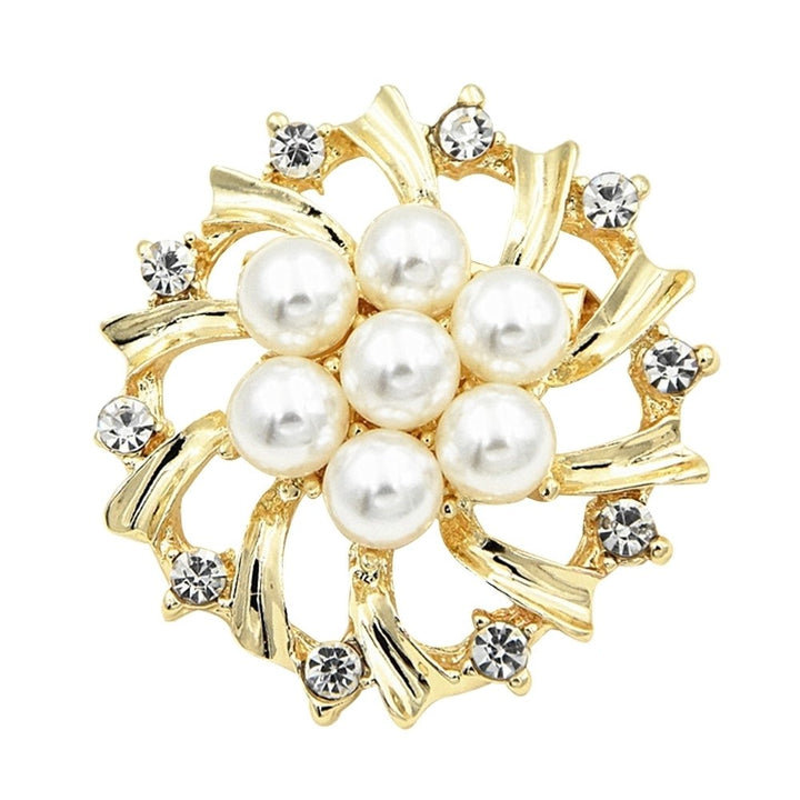 Woman Fashion Faux Pearl Rhinestone Inlaid Flower Brooch Pin Cardigan Shawl Clip Image 1