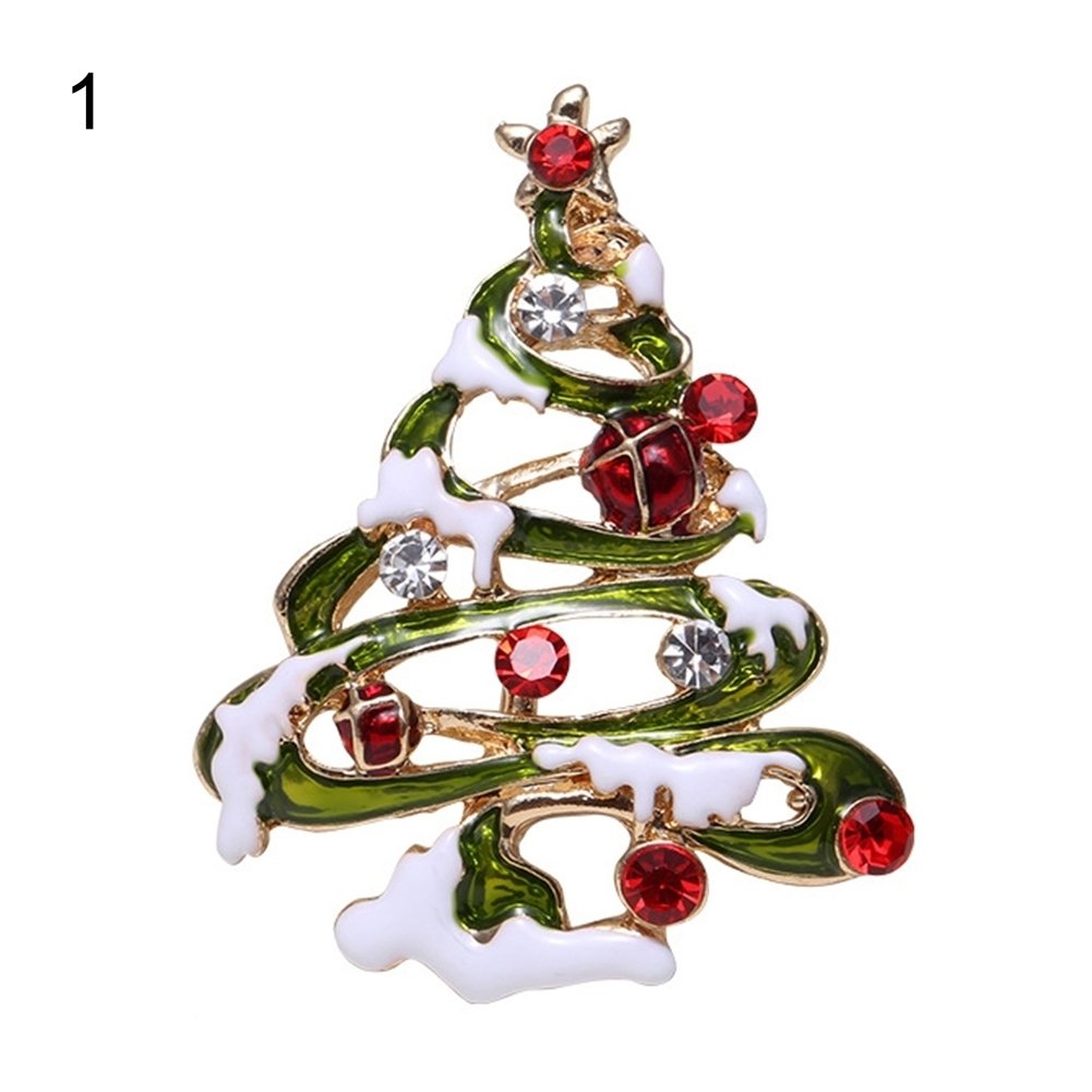 Christmas Trees Rhinestone Inlaid Brooch Pin Sweater Shirt Collar Breastpin Image 1