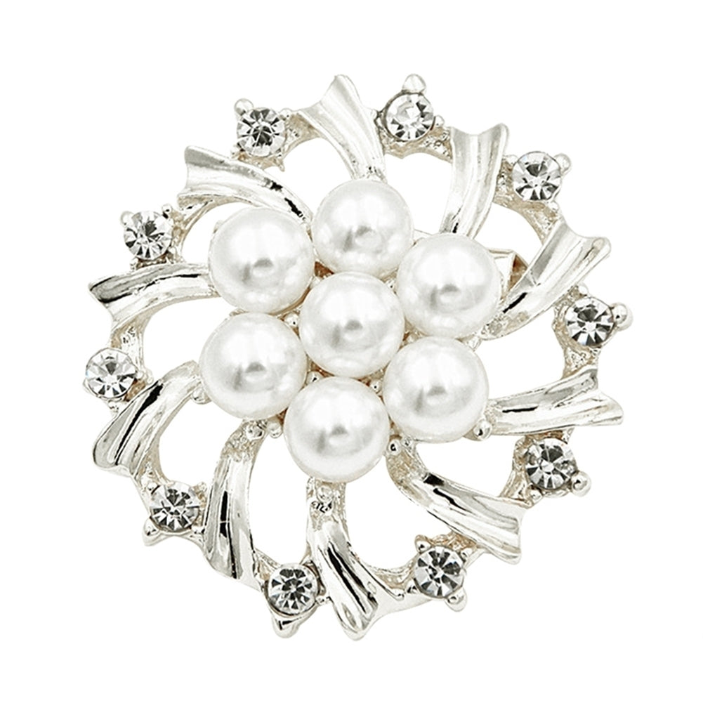 Woman Fashion Faux Pearl Rhinestone Inlaid Flower Brooch Pin Cardigan Shawl Clip Image 6