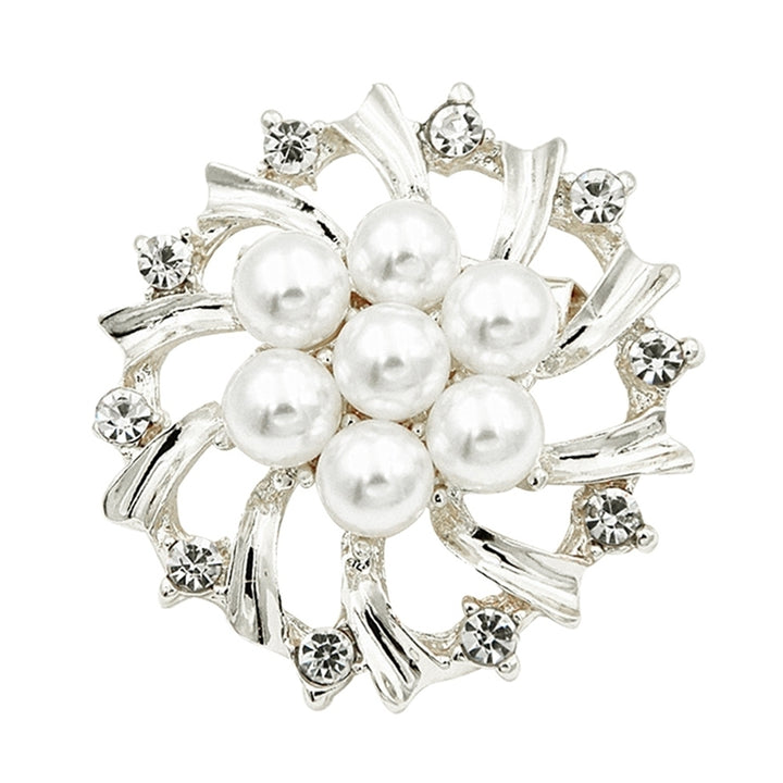 Woman Fashion Faux Pearl Rhinestone Inlaid Flower Brooch Pin Cardigan Shawl Clip Image 6